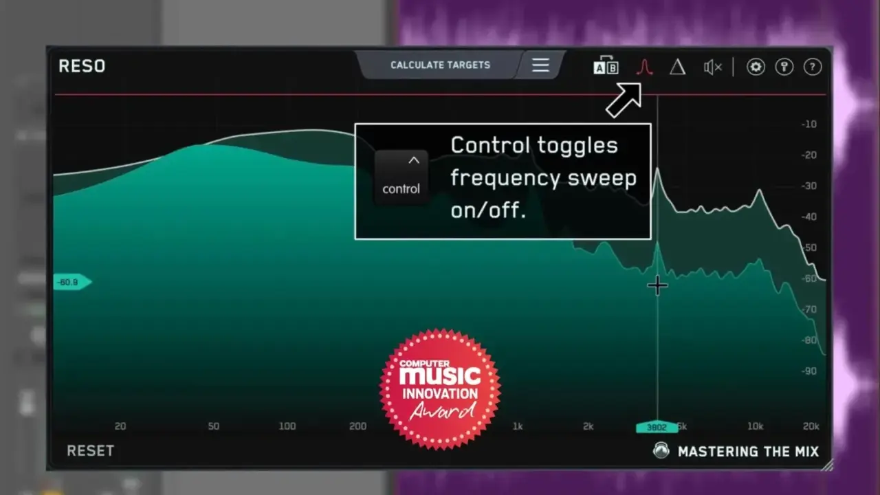 Interface d'un plugin audio montrant un graphique de réponse en fréquence. Le contrôle de la fonction hpf audio est activé.