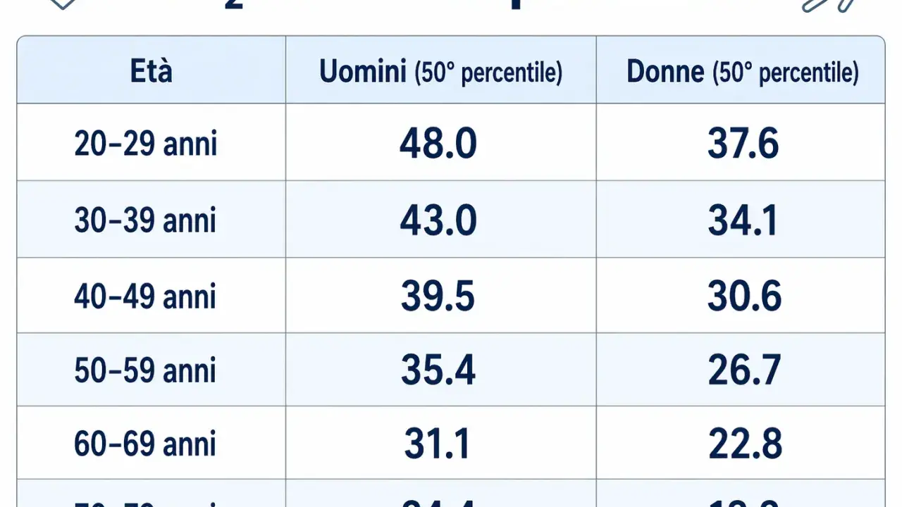 Tabella VO2 max: valori medi per età e sesso. Confronta la tua forma fisica con la media.