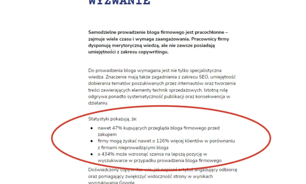 Statystyki pokazują, że blog firmowy zwiększa szansę na lepszą pozycję w wyszukiwarce, co jest kluczowe dla oferty sprzedażowej.