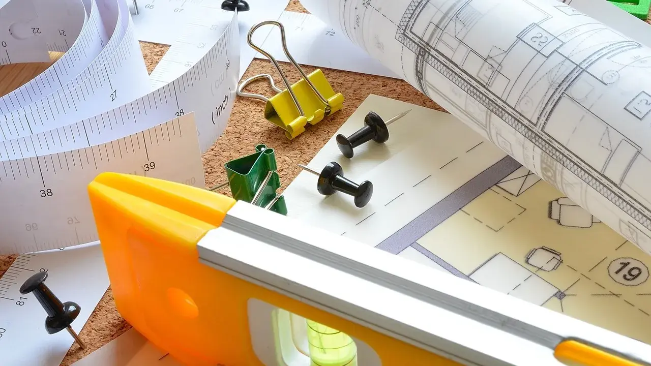 Miarka, poziomica i plany architektoniczne. Kluczowe narzędzia do wyznaczania minimalnej szerokości działki budowlanej i precyzyjnego projektowania.
