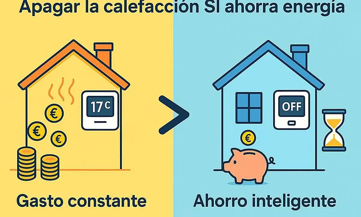 Apagar la calefacción es la calefaccion mas economica. Un hogar con termostato a 17°C y monedas vs. uno apagado con hucha y reloj de arena.