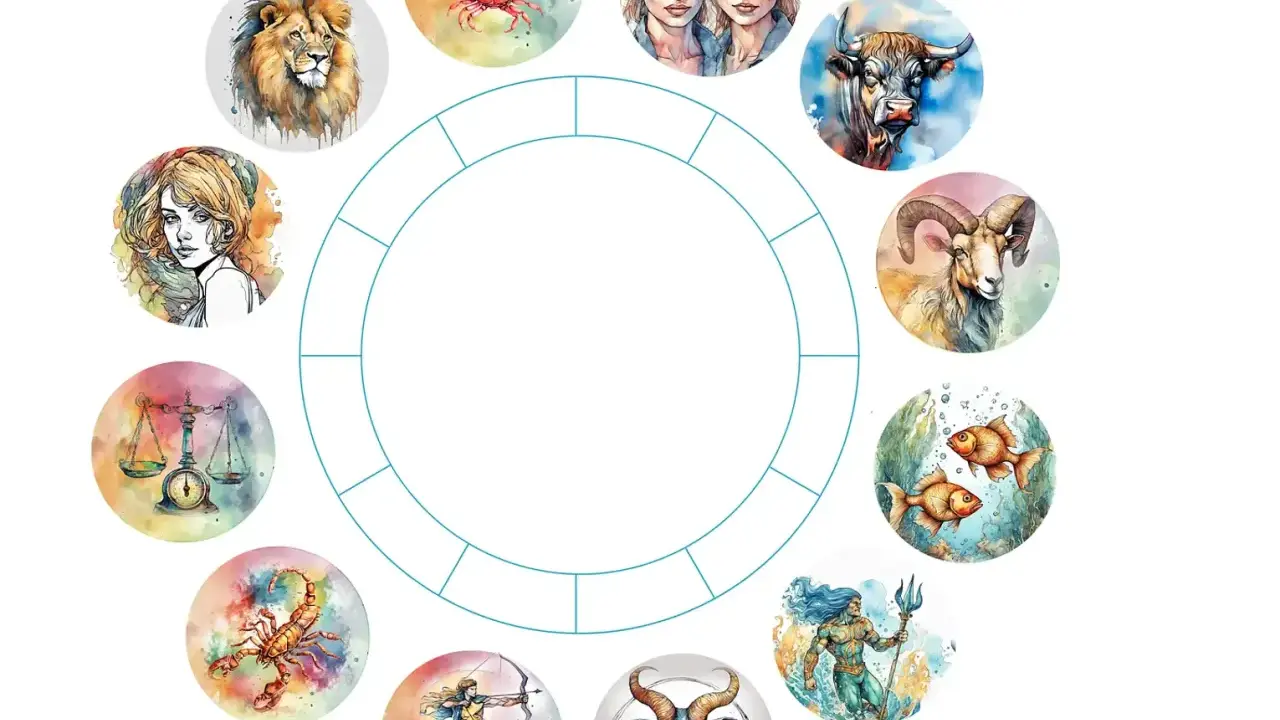Sprawdź swój horoskop na dziś (czwartek)! Zodiakalne symbole od Lwa po Ryby w okręgu.