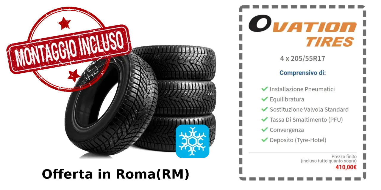 Set di 4 gomme Ovation Tires 205/55R17 con montaggio incluso. Offerta per l'anno gomme.