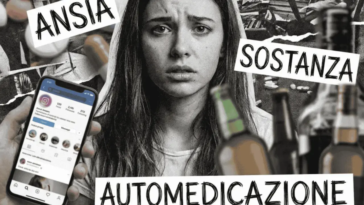 Ansia, sostanza, automedicazione: la trasgressione significato di un volto tormentato, tra pillole e bottiglie.