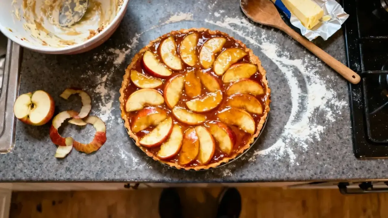 Une tarte tatin inratable, prête à être dégustée. Des pommes caramélisées sur une pâte dorée, un délice.