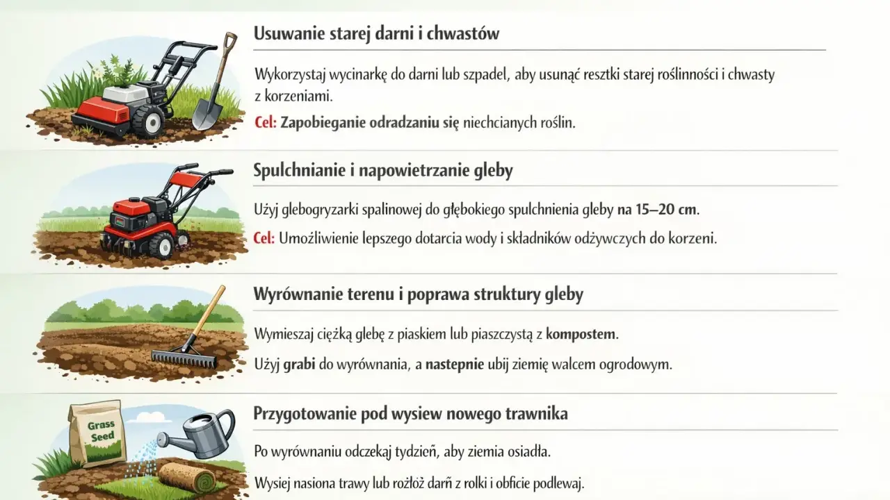Jak używać glebogryzarki spalinowej do spulchniania gleby na 15-20 cm, by ułatwić dotarcie wody i składników odżywczych do korzeni.