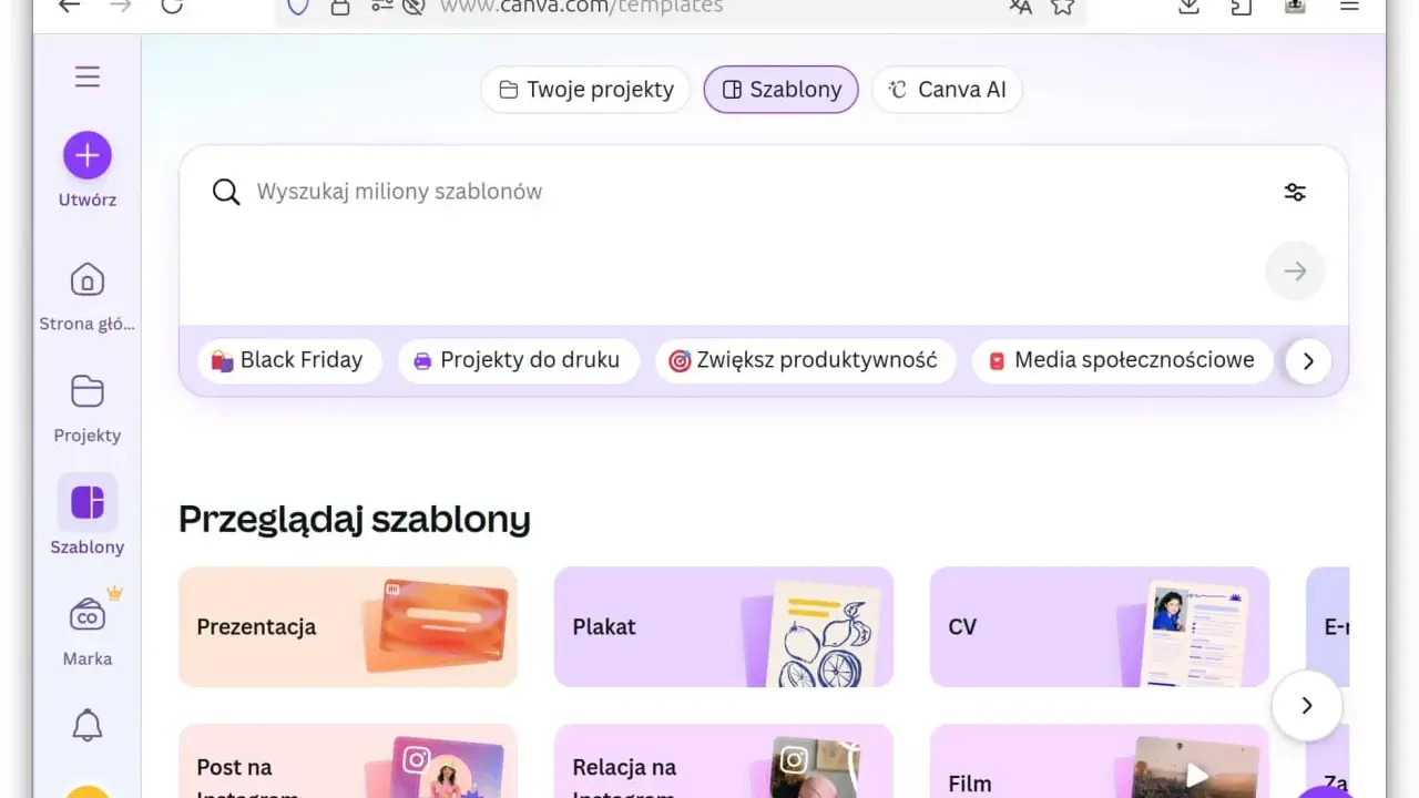 Plakat reklamowy z artystycznymi walorami, prezentujący owoce i rower. Szablony Canva ułatwiają tworzenie unikalnych projektów.
