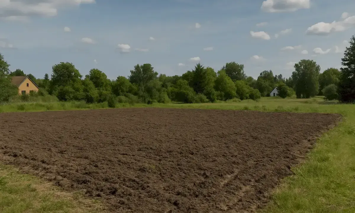 Pola uprawne po odrolnieniu, domki w tle. Zastanawiasz się, ile trwa odrolnienie działki?