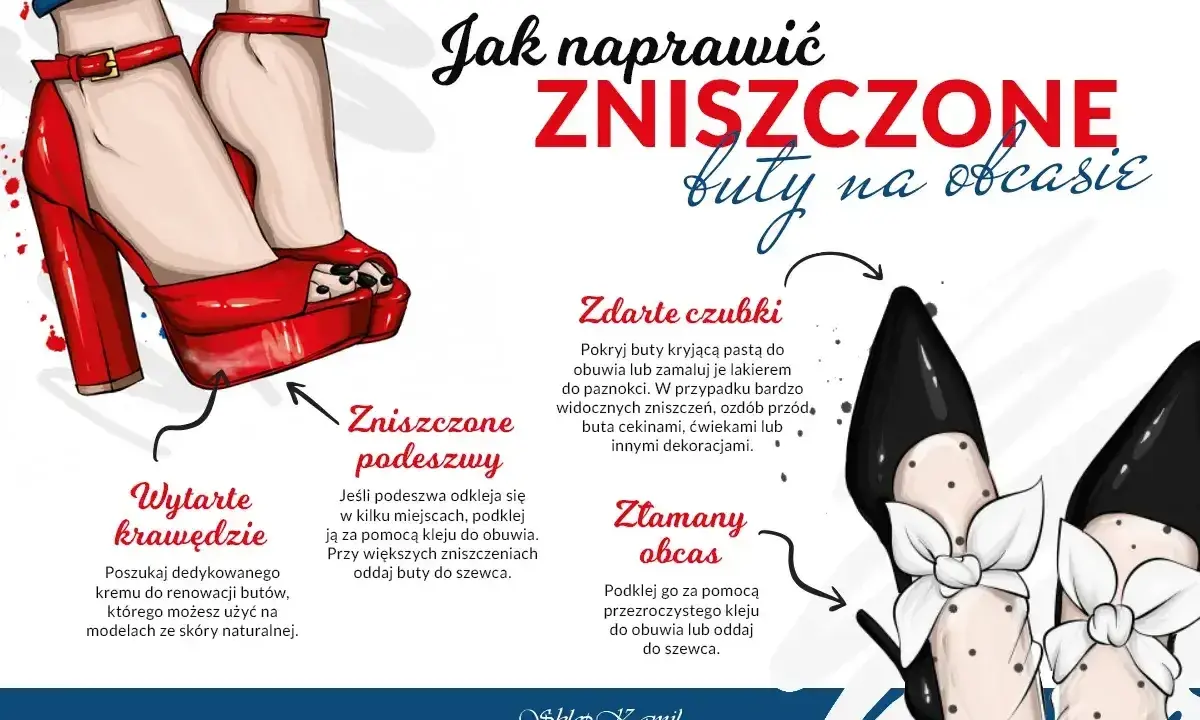Jak naprawić zniszczone buty na obcasie: wytarte krawędzie, zniszczone podeszwy, zdarte czubki, złamany obcas. Co robić, gdy za wysoki obcas sprawia problemy?
