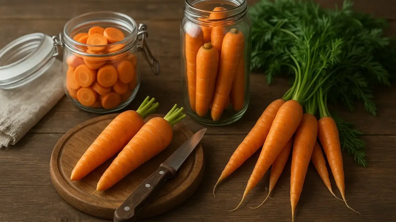 Des carottes fraîches et coupées en bocaux, prêtes pour apprendre comment conserver les carottes.