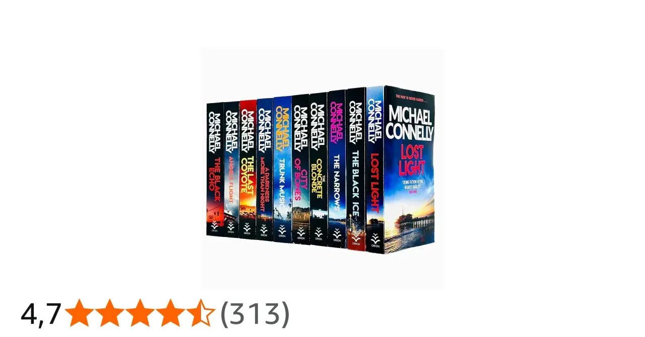 Una fila di libri di Michael Connelly, tra cui "The Black Echo", che presentano i romanzi di Harry Bosch in ordine cronologico.
