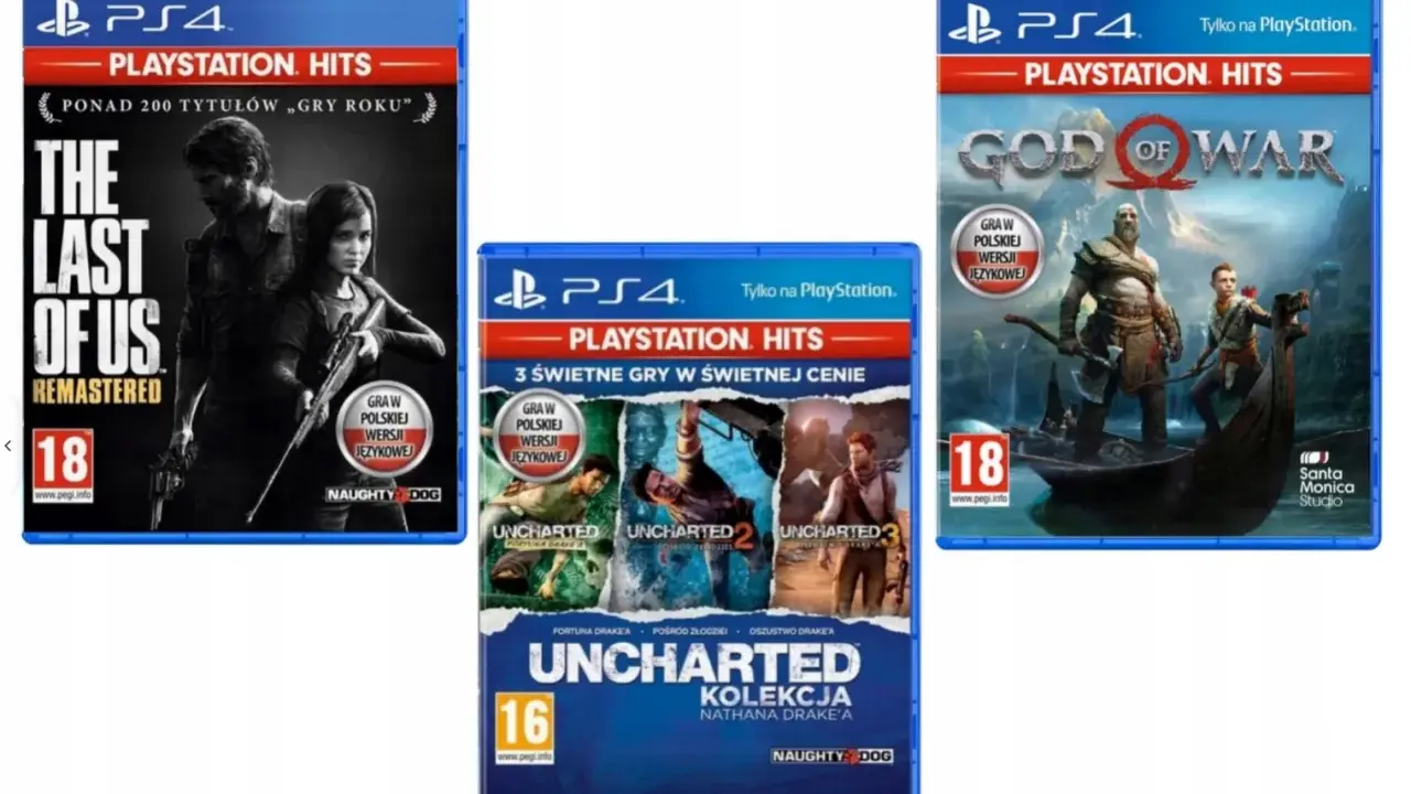 Kolekcja gier na PS4: The Last of Us Remastered, God of War i Uncharted: Kolekcja Nathana Drake'a. To najlepsze gry na PS4 w polskiej wersji językowej.