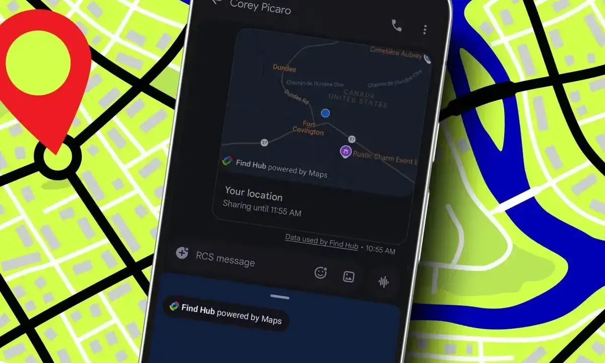 Jak udostępnić komuś lokalizację? Telefon pokazuje mapę z zaznaczonym miejscem i informacją o udostępnianiu lokalizacji.
