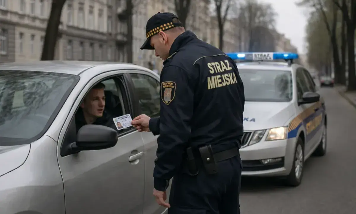 Strażnik miejski kontroluje dokumenty kierowcy. Czy straż miejska może zatrzymać pojazd? Tak, w określonych sytuacjach.