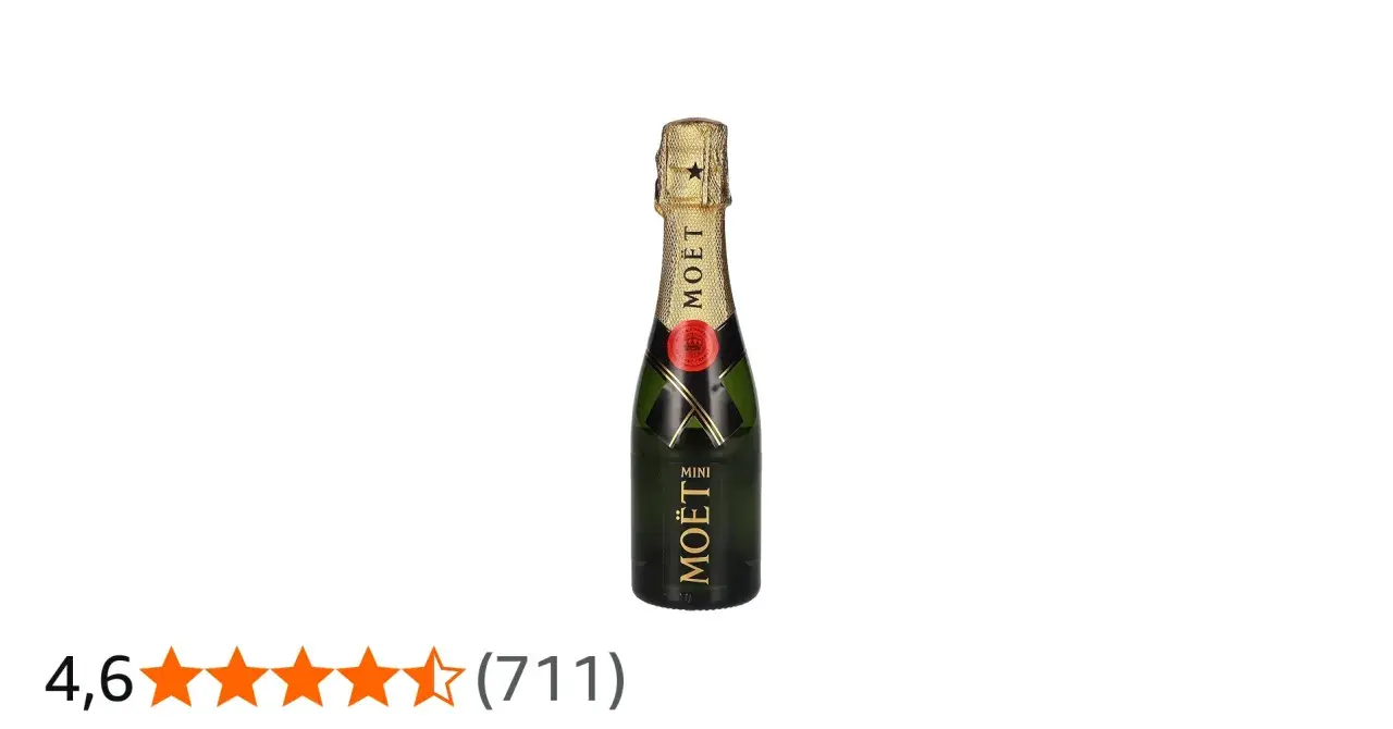 Mini Moët & Chandon Champagnerflasche mit goldenem Etikett und rotem Siegel.