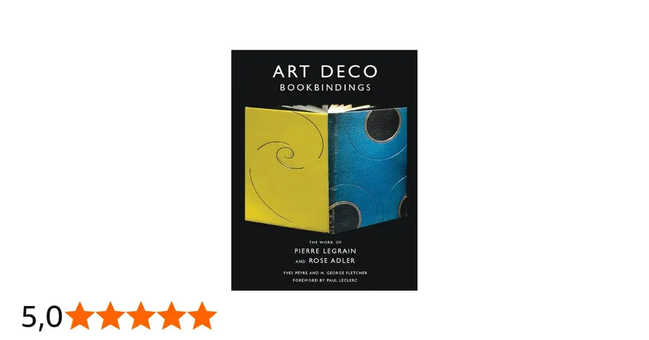 Couverture du livre "Art Deco Bookbindings" présentant une reliure bicolore jaune et bleue, œuvre de Pierre Legrain.