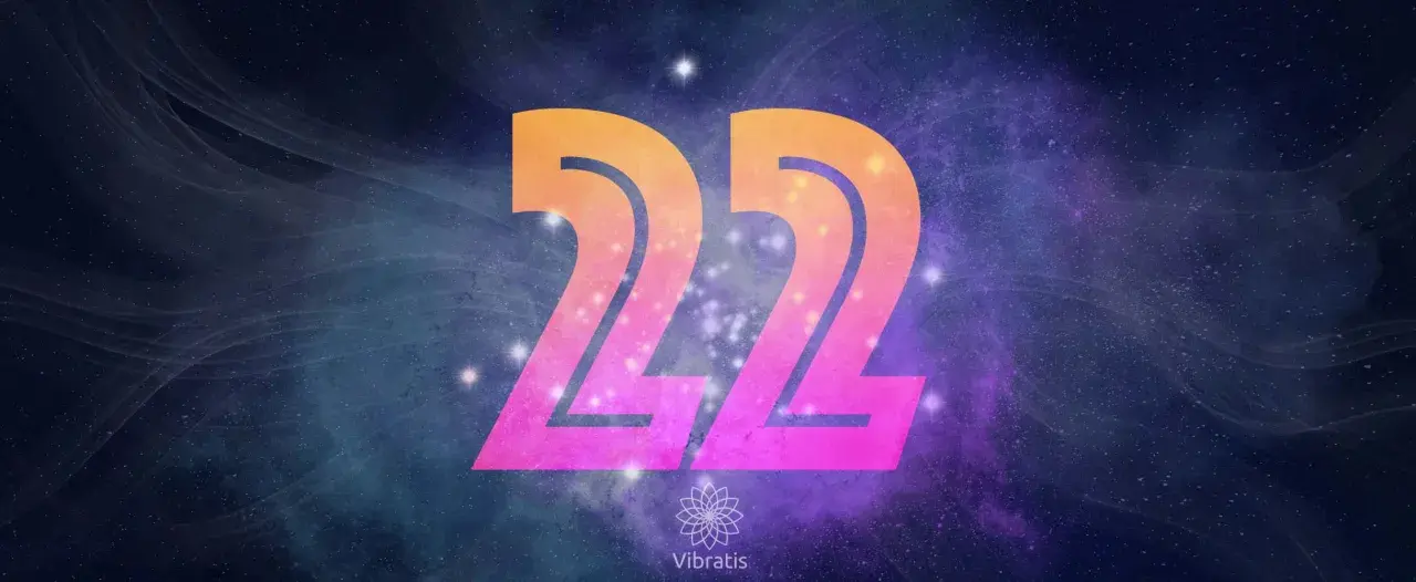 Le chiffre 22, aux couleurs vives, flotte dans un ciel étoilé. Il symbolise la puissance créatrice et la manifestation des rêves.
