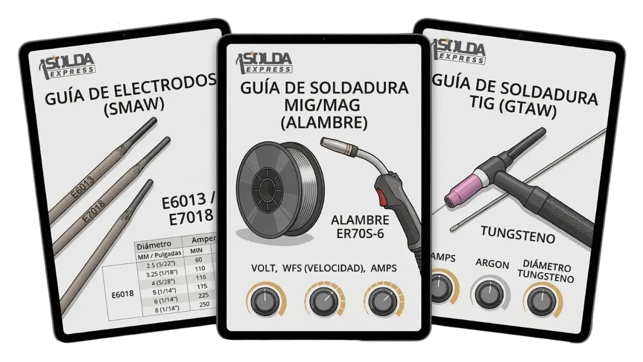 Guía de soldadura con electrodos (SMAW) muestra una tabla de amperaje para soldar.