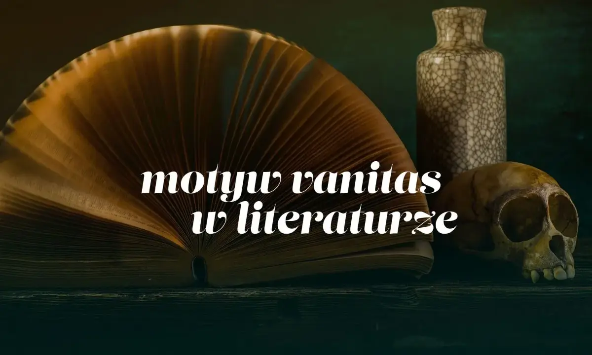 Otwarta księga, czaszka i waza – symbolika przemijania. Motyw vanitas w literaturze przypomina o kruchości życia.
