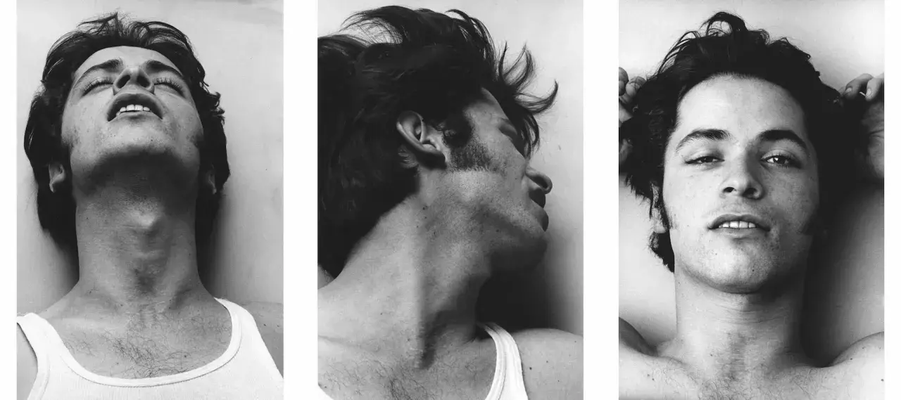 Peter Hujar: Love and Lust. A triptych of a young man's face and neck, captured in moments of vulnerability and raw emotion.