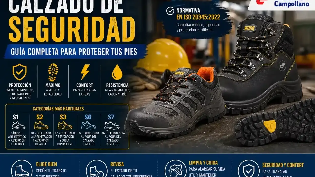Calzado de seguridad: guía completa para proteger tus pies. Conoce las categorías S1-S7 y el significado de s3 src para elegir el ideal.