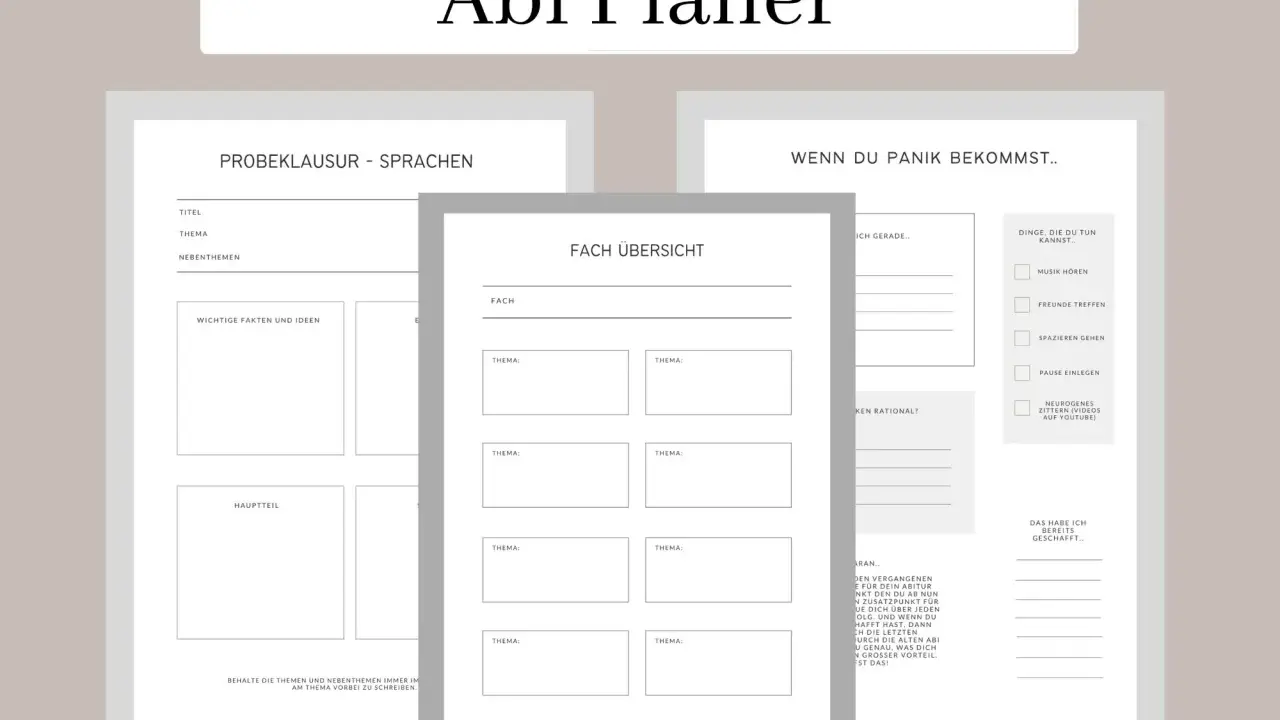 Abi Planer mit Übersicht für Prüfungen und Panikbewältigung. Ein Abiturient nutzt ihn zur Organisation.