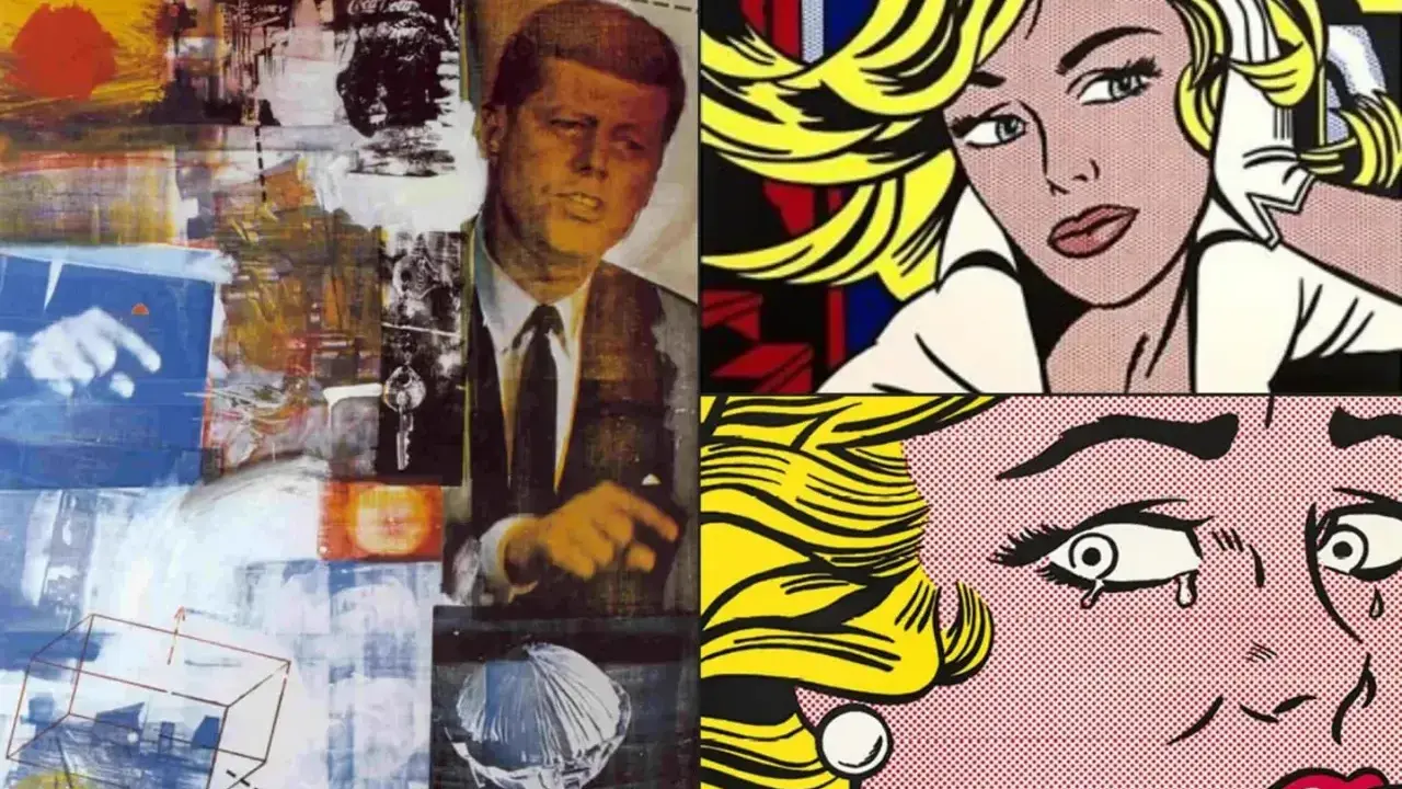 Collage mit JFK und Pop-Art-Gesichtern von Frauen, ein Beispiel für **popular art**.
