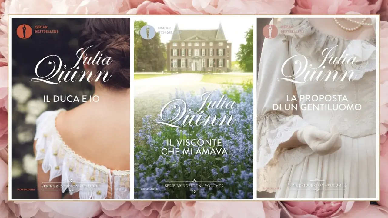 Copertine dei libri di Julia Quinn: "Il Duca e Io", "Il Visconte che mi Amava" e "La Proposta di un Gentiluomo".