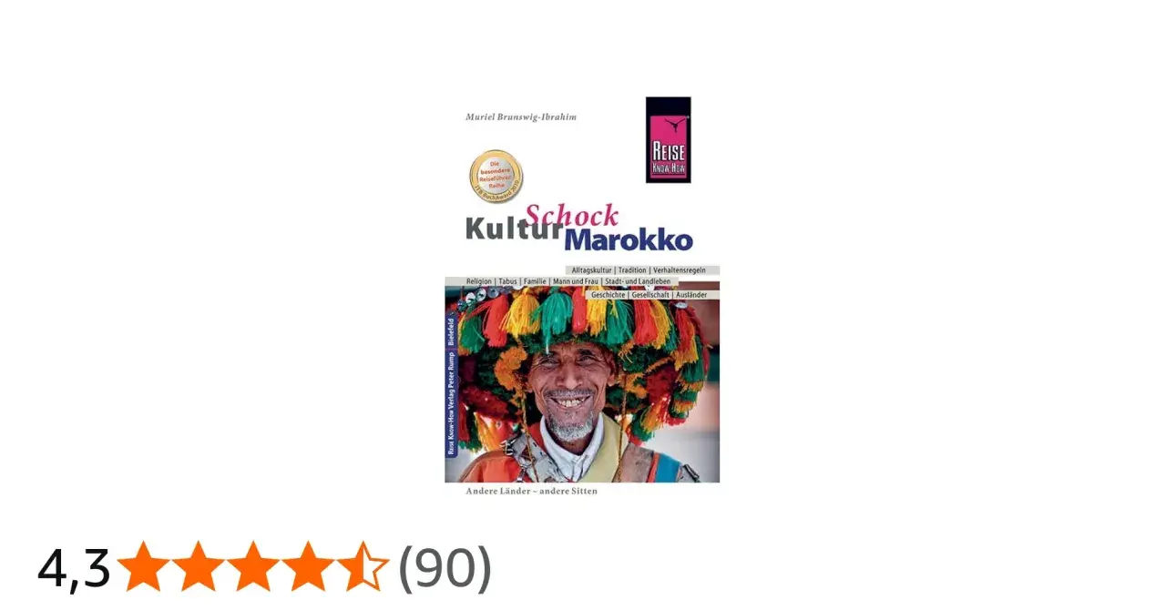 Buchcover "Kulturschock Marokko" mit einem Mann in bunter Kopfbedeckung. Es thematisiert Marokko, Religion und Sitten.
