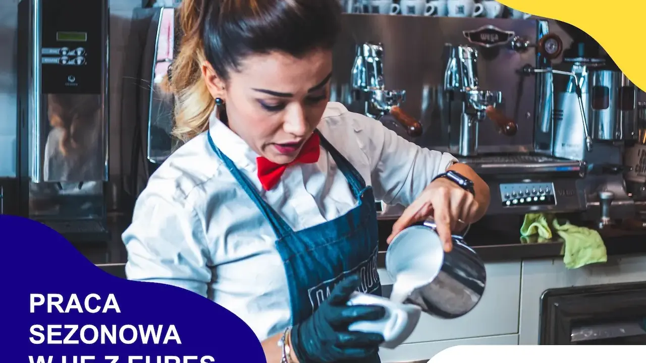 Baristka przygotowuje kawę, szukając pracy dla studenta za granicą. #EURESjobs