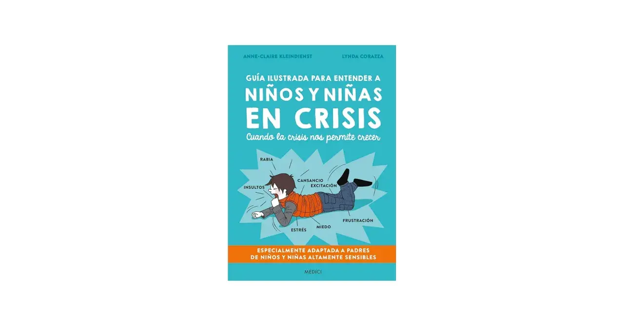 Ilustración de un niño en medio de una crisis, con etiquetas como "rabia", "miedo" y "estrés". Guía para entender la crisis de los 4 años en niños.