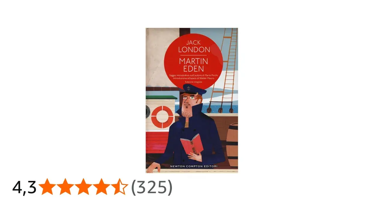 Copertina di "Martin Eden" di Jack London, con un marinaio che legge un libro su una nave.