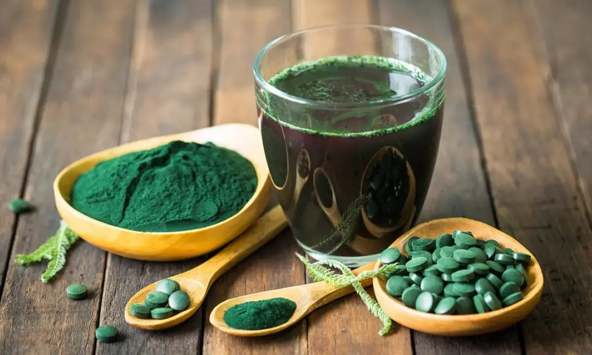 Spiruline en poudre, comprimés et boisson verte. Un trésor pour la santé et la beauté des cheveux.