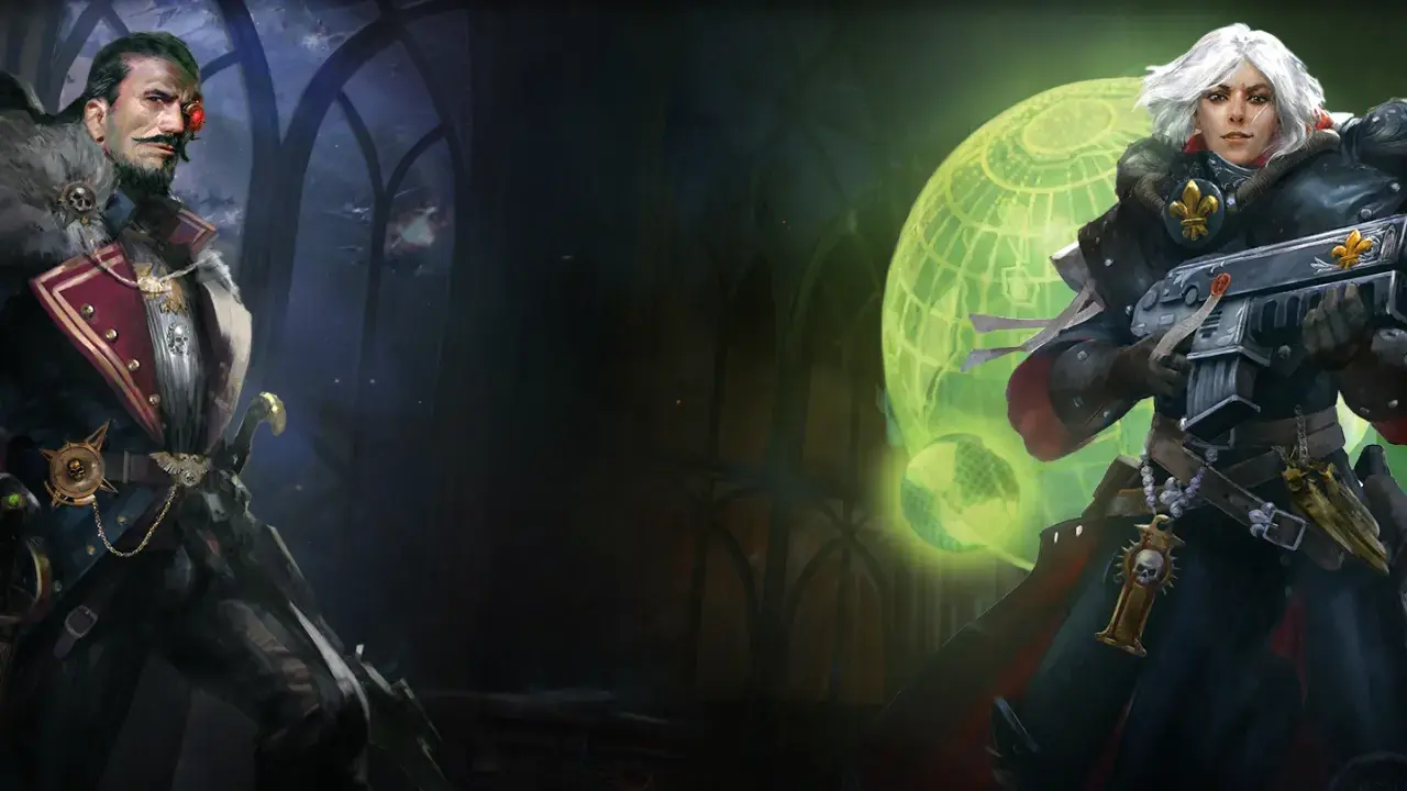 Mroczny oficer i siostra bojowa z Warhammer 40,000 Games, gotowi do walki.