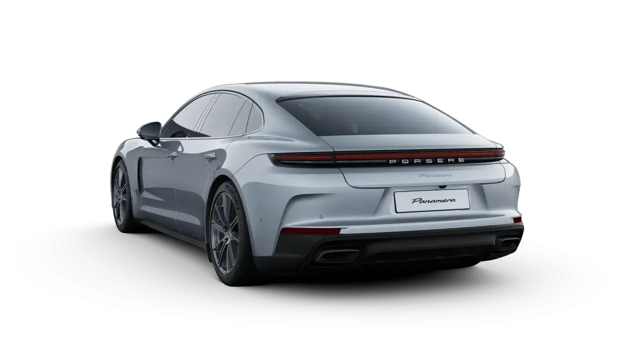 Silberner Porsche Panamera von hinten. Ein Traumauto, das man im Porsche Konfigurator Code erstellen kann.