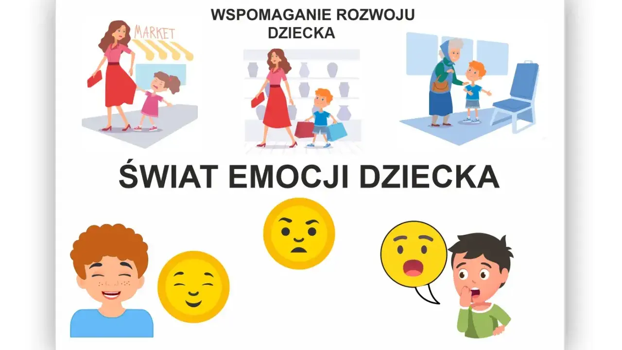 Ilustracja pokazuje 3 letnie dziecko w różnych sytuacjach, towarzyszące mu emocje i wspieranie rozwoju.