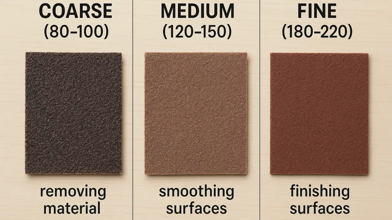 Tres lijas para pared de diferentes granos: gruesa para remover material, media para alisar y fina para acabado.