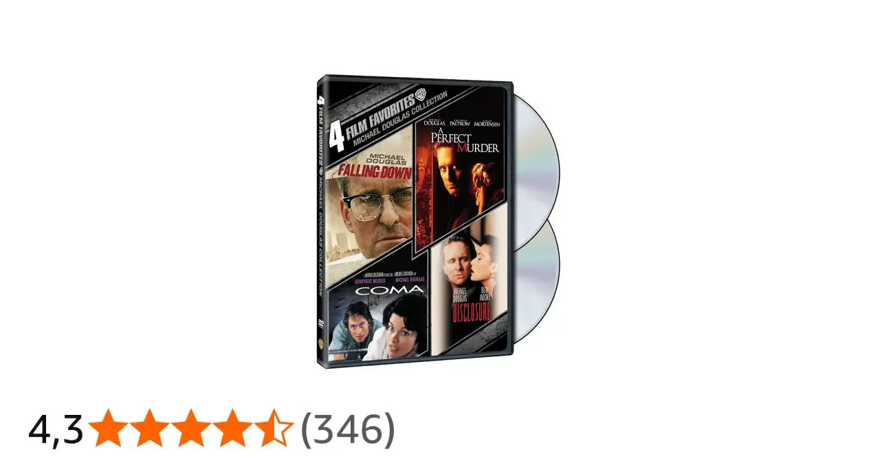 DVD-samling med fyra filmer med Michael Douglas: Falling Down, A Perfect Murder, Coma och Disclosure.