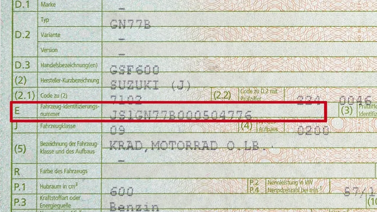 Numer VIN pojazdu Suzuki GSF600, czyli kfz brief nr gdzie jest, to JSIGN77B000504776.