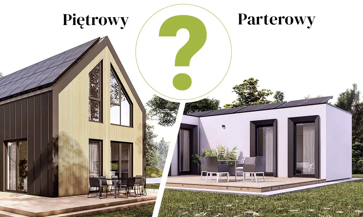 Dwa projekty domów: piętrowy z drewnianą elewacją i parterowy z białymi ścianami. Który projekt domu 4 sypialnie wybierzesz?