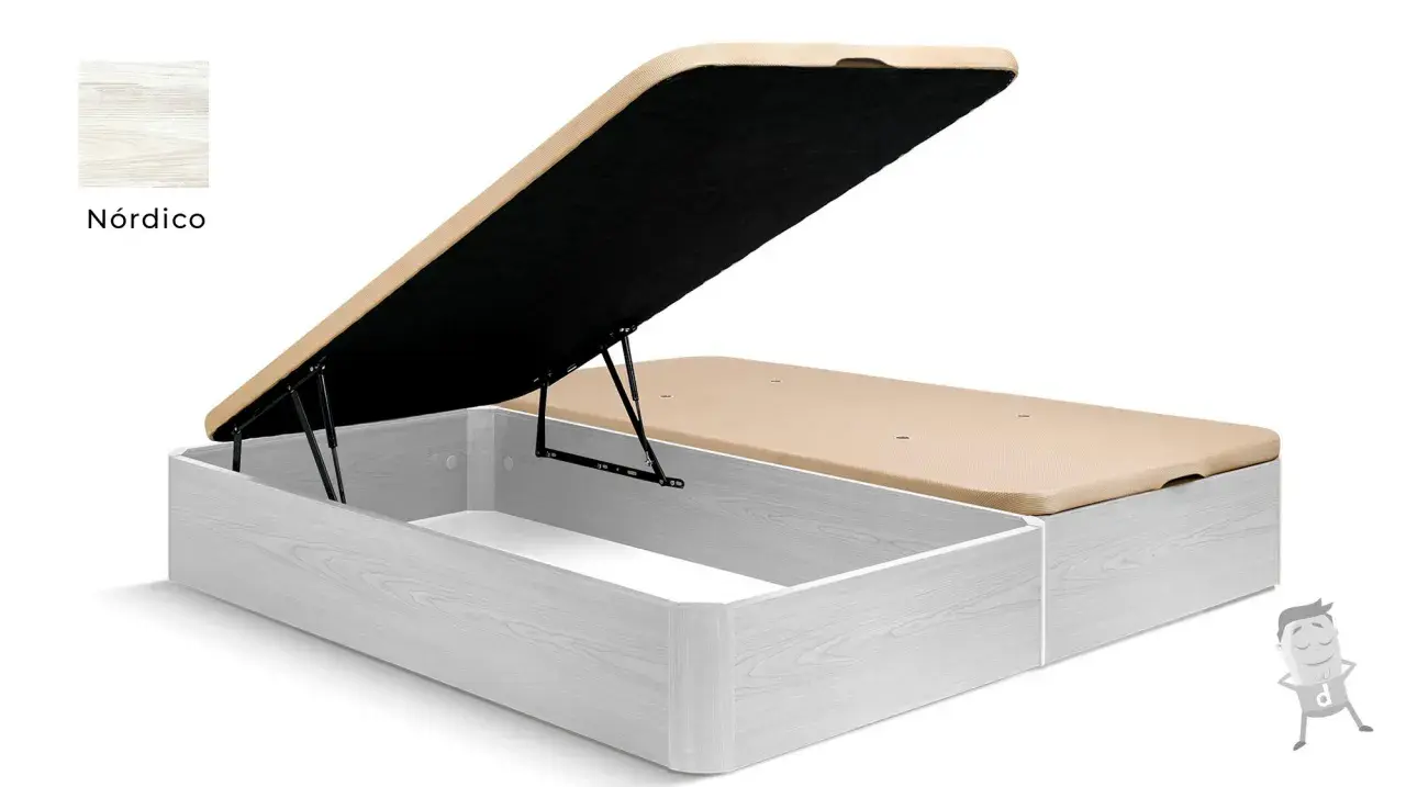 Base tapizada canapé con gran capacidad de almacenaje, acabado nórdico. Ideal para cambiar y organizar tu habitación.
