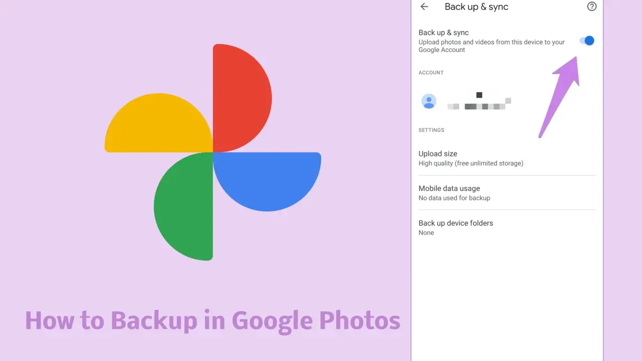 Schermata di Google Foto che mostra come fare backup foto Android. L'opzione "Backup e sincronizzazione" è attiva.