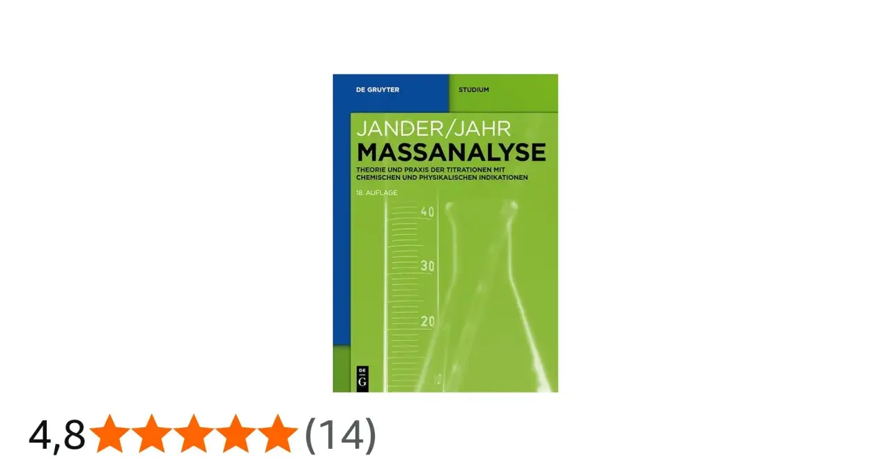 Buchcover "Jander/Jahr Massanalyse" mit Fokus auf Titrationen. Die 18. Auflage erklärt Theorie und Praxis der Titrationen.