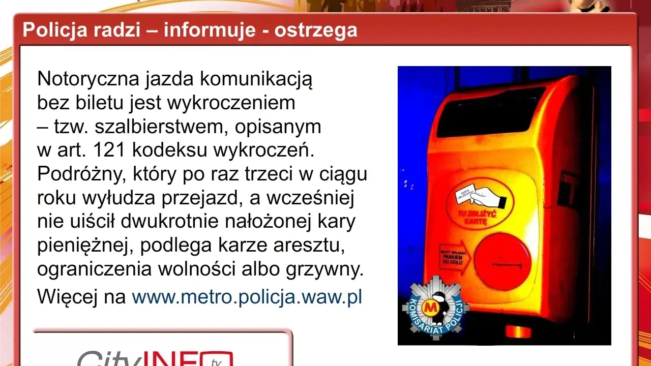 Policja ostrzega przed szalbierstwem w komunikacji miejskiej. Jazda bez biletu to wykroczenie, za które grożą kary, w tym areszt.