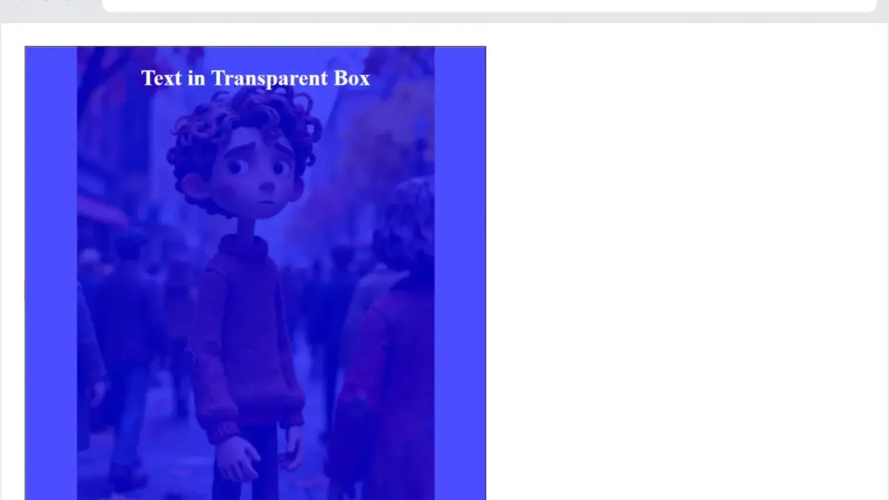 Chłopiec z kręconymi włosami w swetrze, na tle tłumu. Tekst "Text in Transparent Box" widoczny w polu o kolorze przezroczystym.