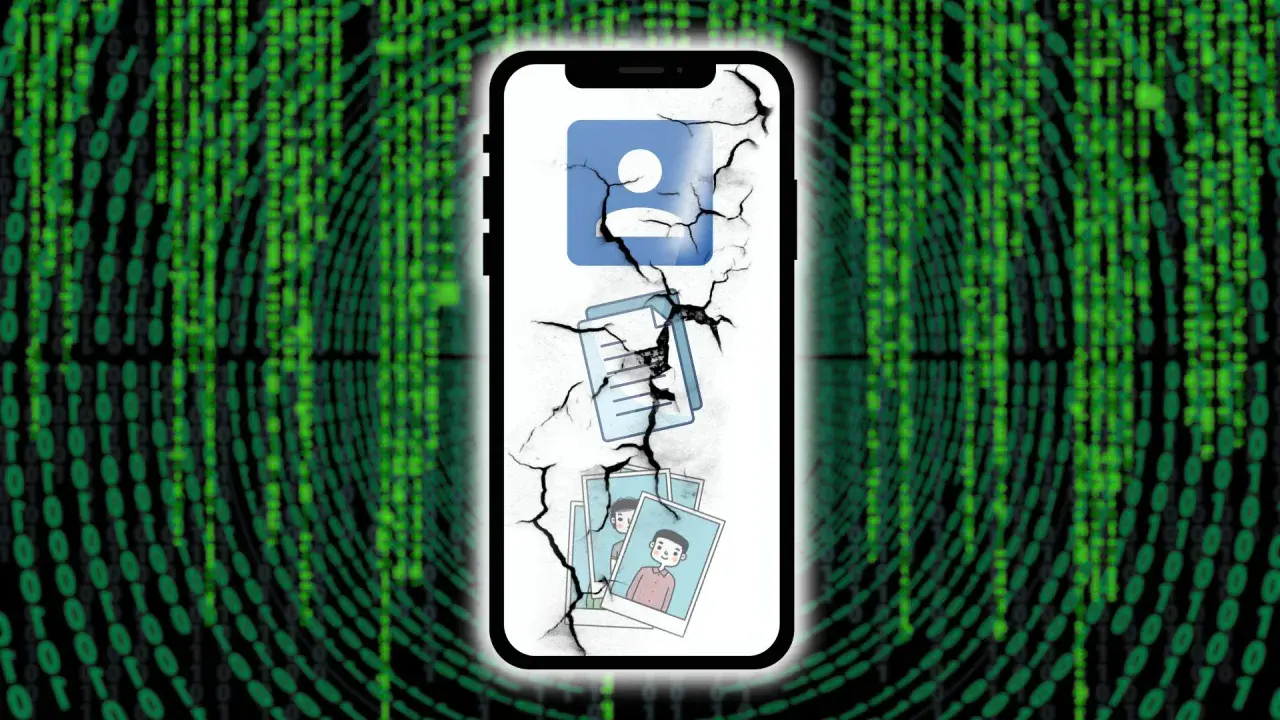 Uszkodzony telefon z ikonami i zdjęciami. Dowiedz się, jak odzyskać zdjęcia ze starego telefonu, nawet gdy wydaje się to niemożliwe.