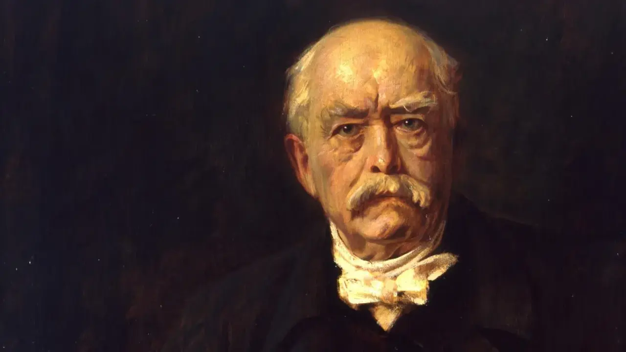 Porträt von Otto von Bismarck, dem Architekten der deutschen Einigung und Meister der Realpolitik. Sein Blick ist intensiv, sein Schnurrbart markant.