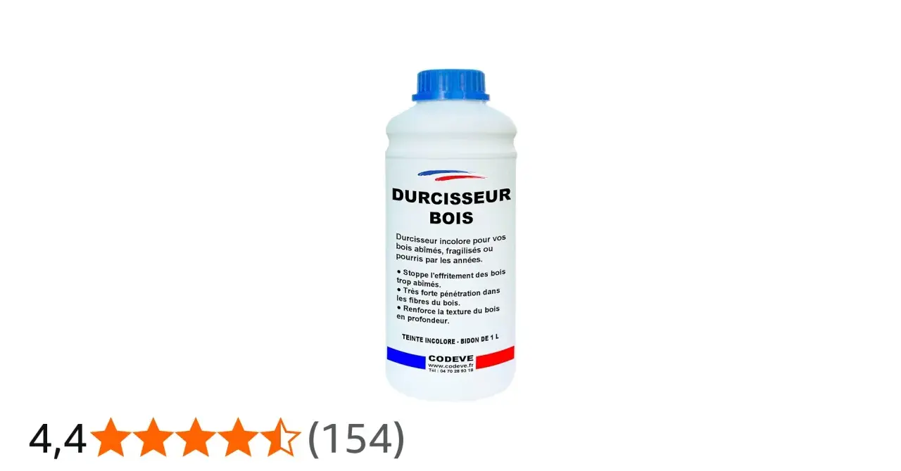 Bouteille de durcisseur bois incolore, idéal pour redonner vie à vos meubles anciens. Ce produit fait maison pénètre en profondeur.