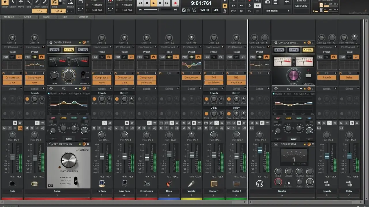 Interface de logiciel audio avec plusieurs pistes, effets et contrôles. Un cakewalk gratuit pour créer de la musique.
