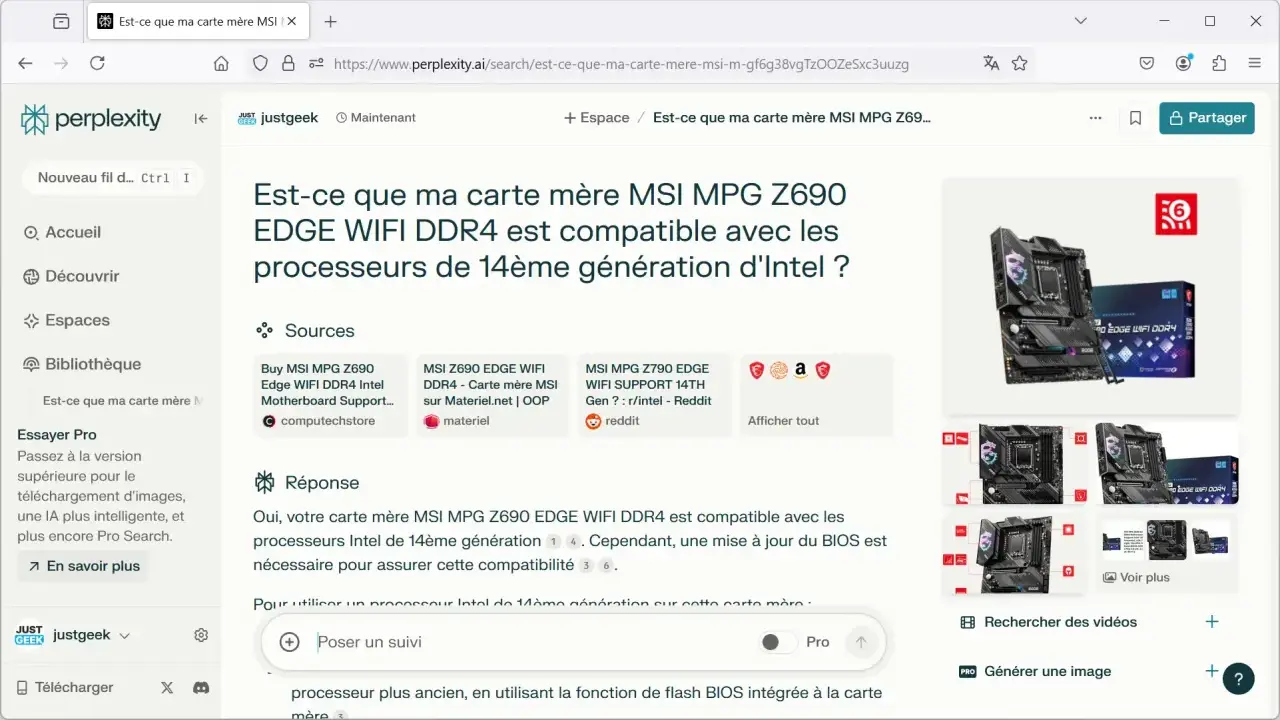 Carte mère MSI MPG Z690 EDGE WIFI DDR4 compatible avec processeurs Intel 14ème gen. Vérifier la compatibilité processeur et la mise à jour du BIOS.